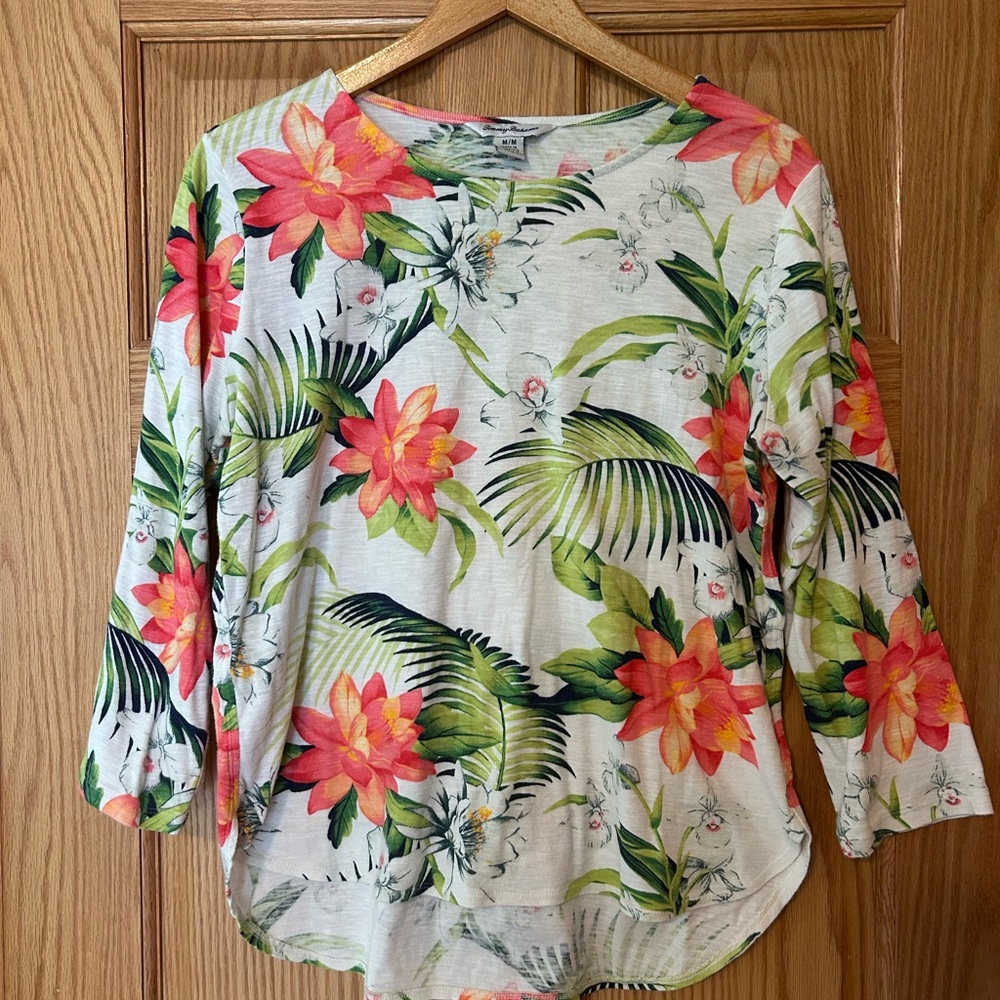 Tommy Bahama Pink Medium Floral Shirt with 3/4 Sleeves
